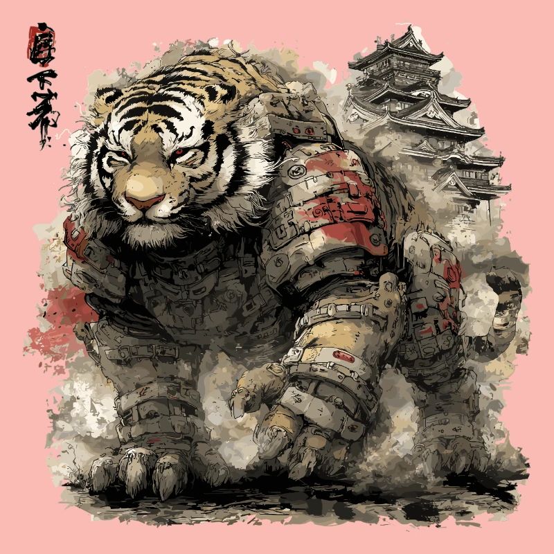 Armure de Samouraï Tigre devant le château