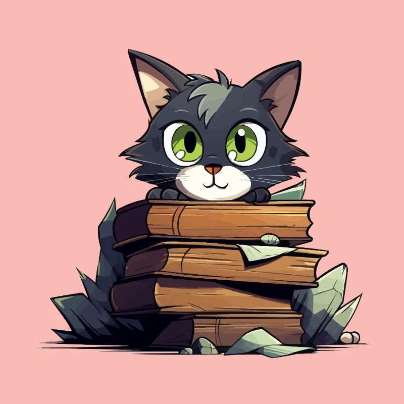 Cat Book Stack