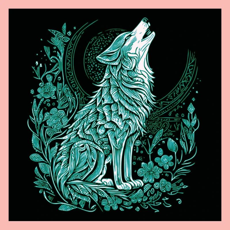 Moon Wolf Line Style with Flora