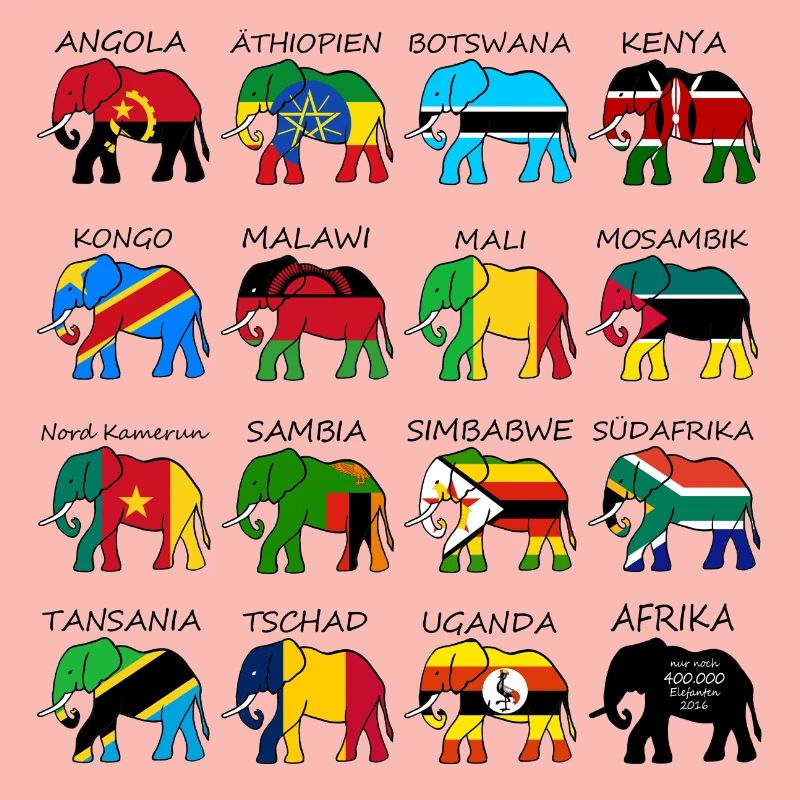ELEFANTS AFRIQUE AVEC DRAPEAUX