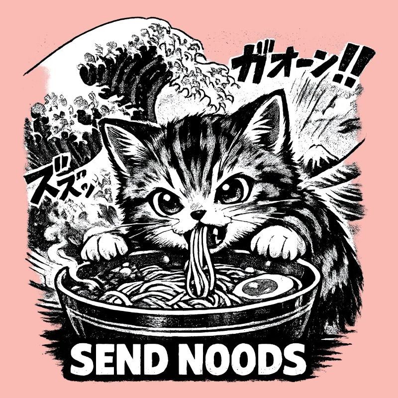 Cat Eats Ramen Noodles Poster