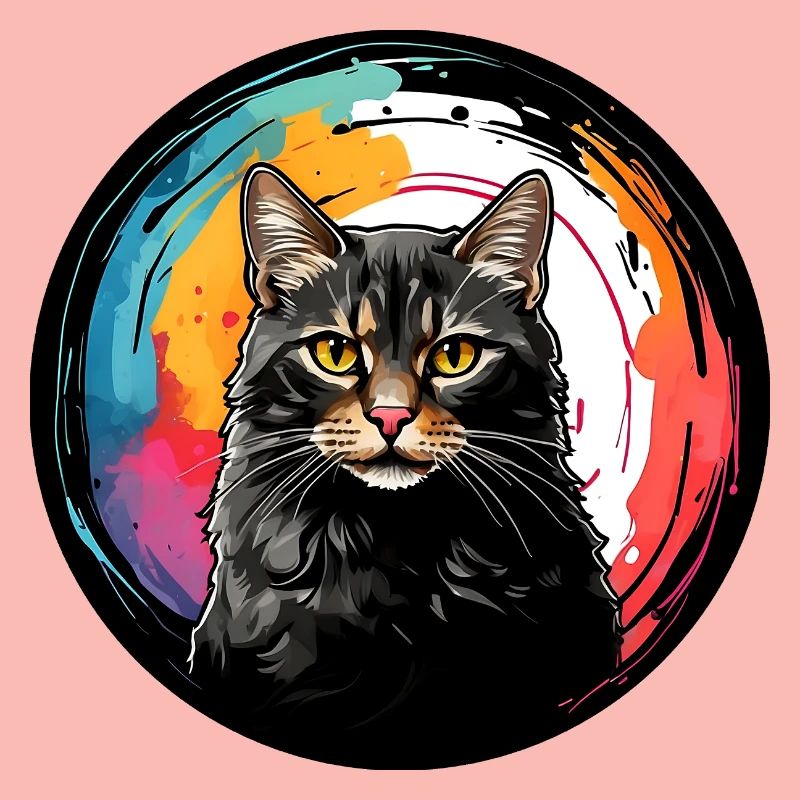 Portrait de chat mignon en technique d'aquarelle dans un cercle