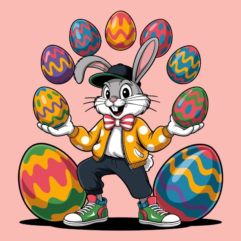 Easter bunny with colorful eggs