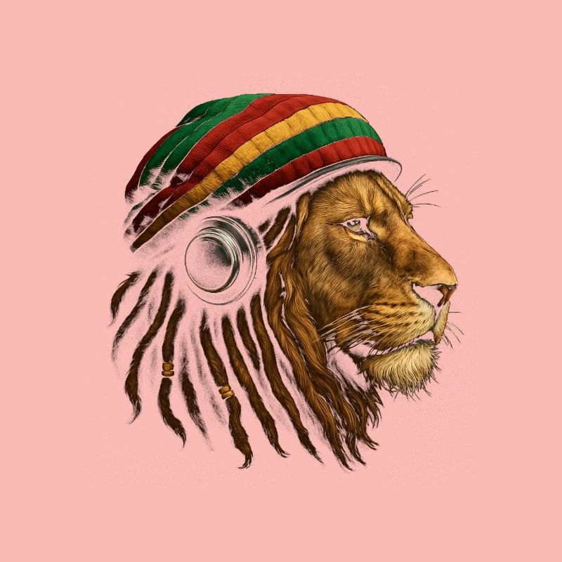Löwe mit Rastafari Kopfhörer