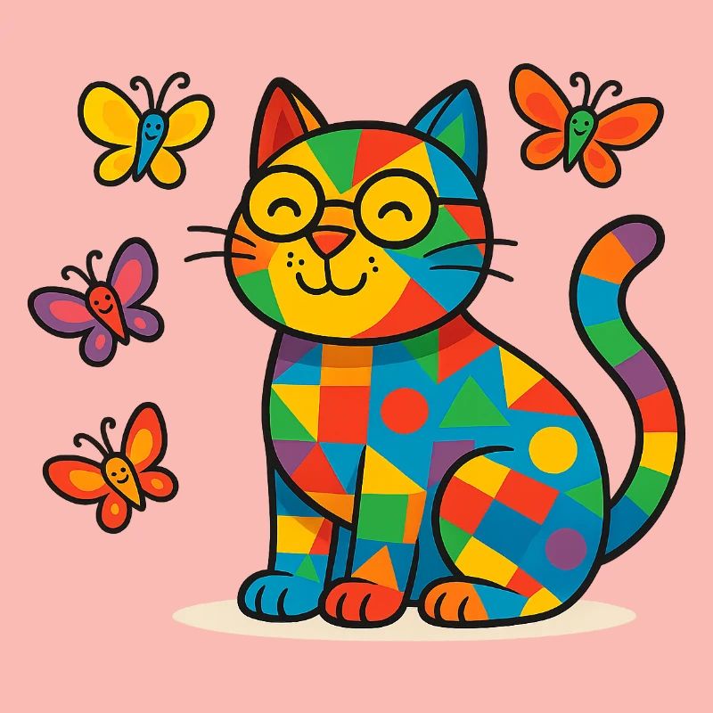 Patchwork-Katze und Schmetterlinge