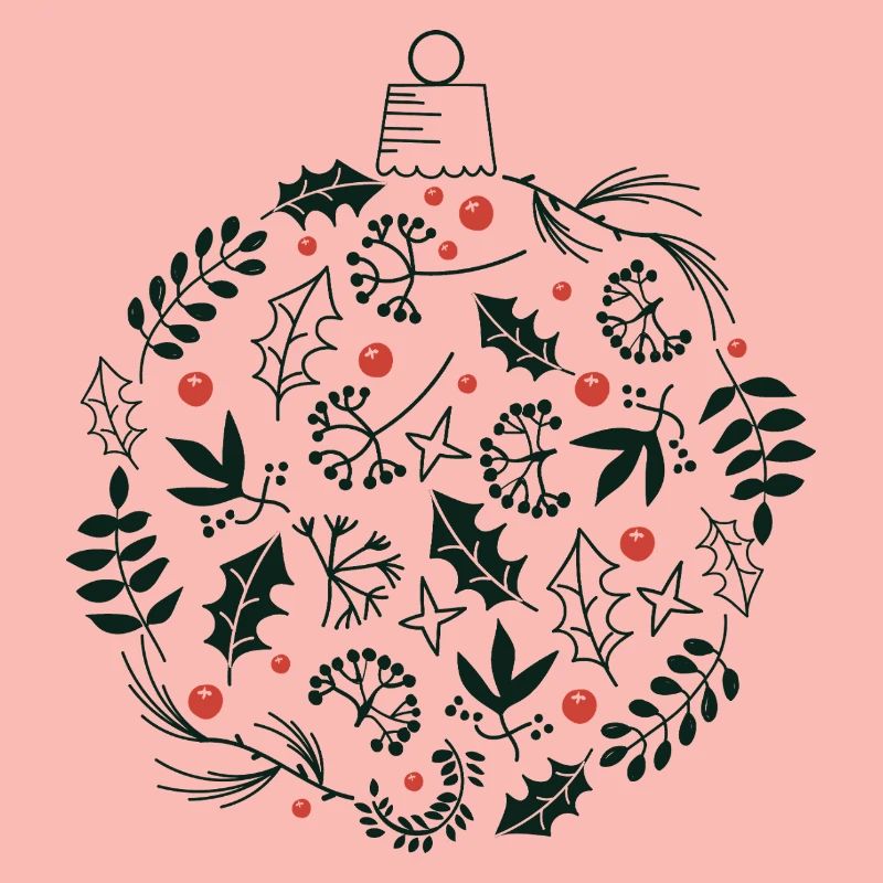 Weihnachtskugel mit Stechpalme und Vogelbeerblättern