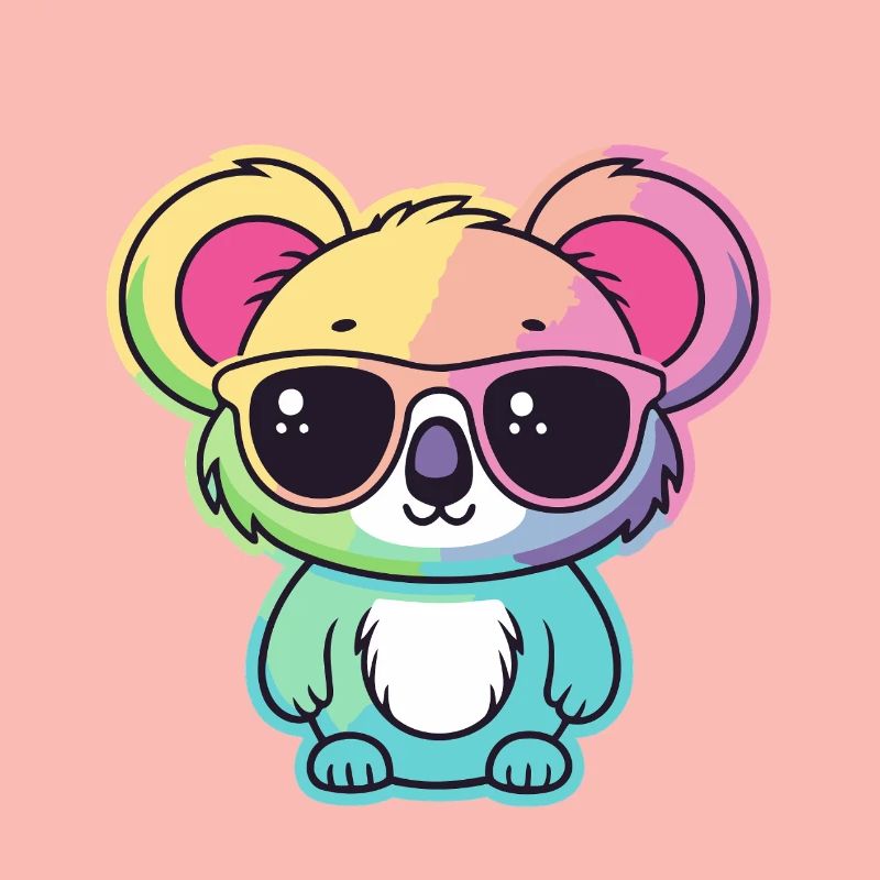Rainbow Neon Koala with Glasses
