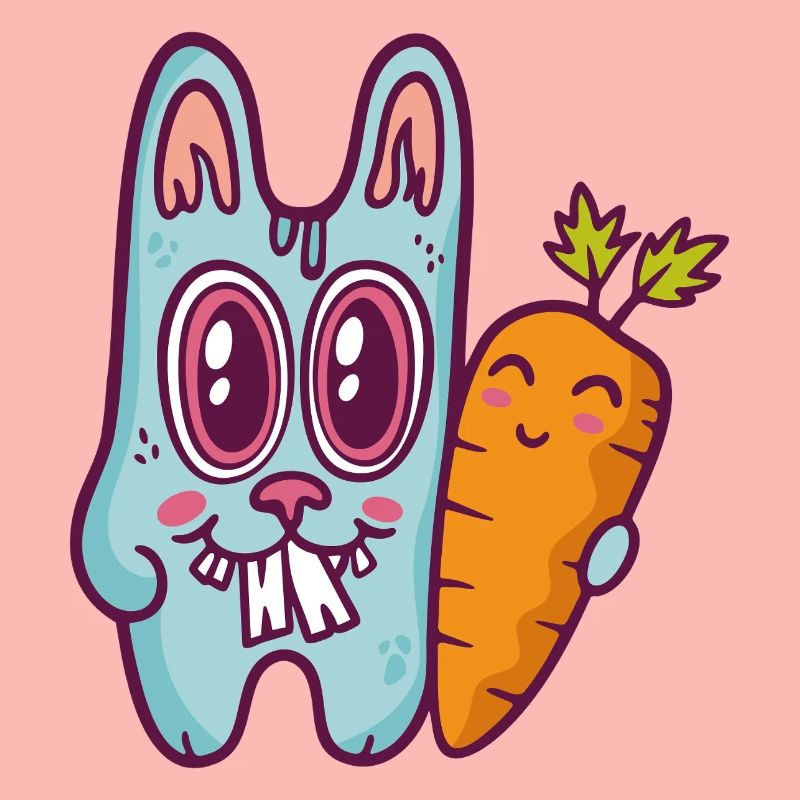 Blue doodle rabbit with carrot