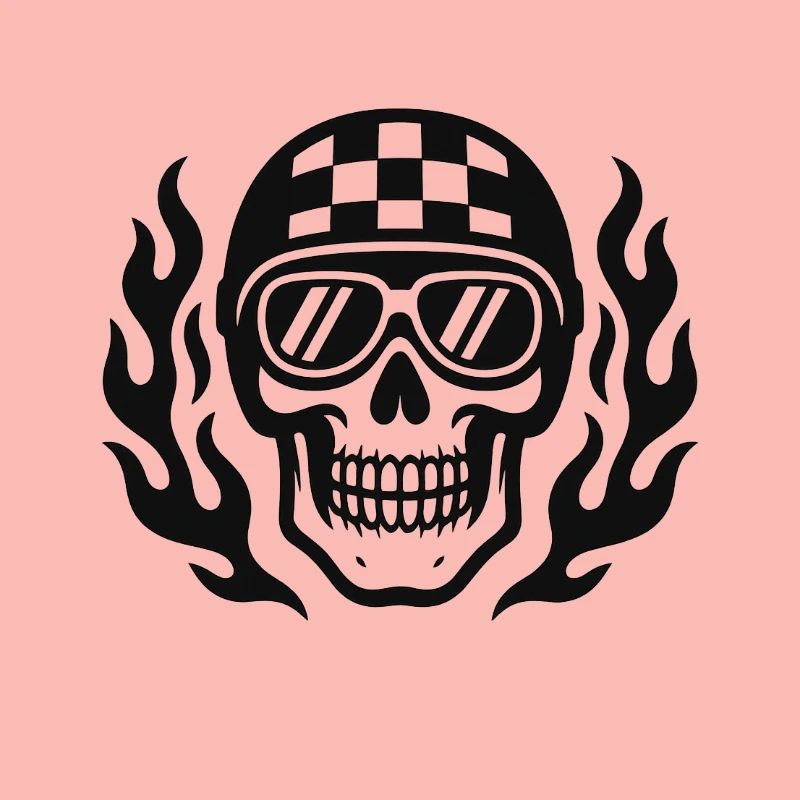 Flame Skull with Checkerboard Helmet