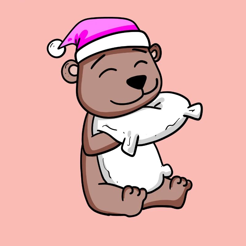 Bear with pillow and sleeping cap