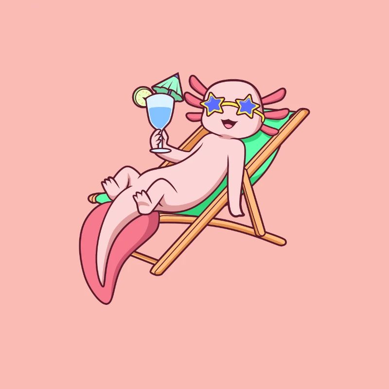 Comic Axolotl enjoys a cocktail