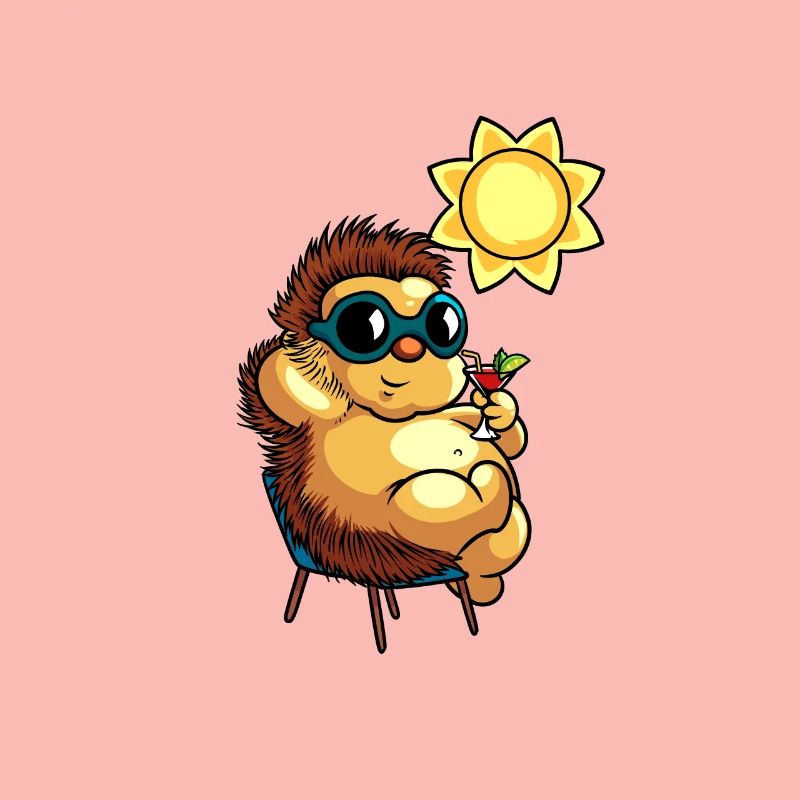 Comic hedgehog enjoying a cocktail
