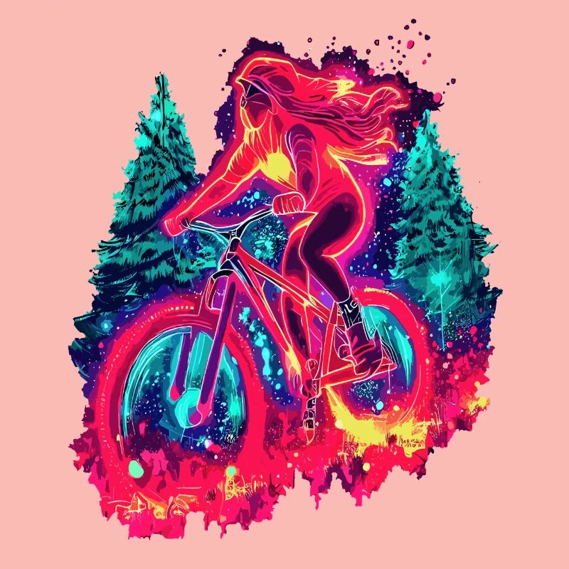 Synthwave Mountainbike Mädchen Waldfahrt