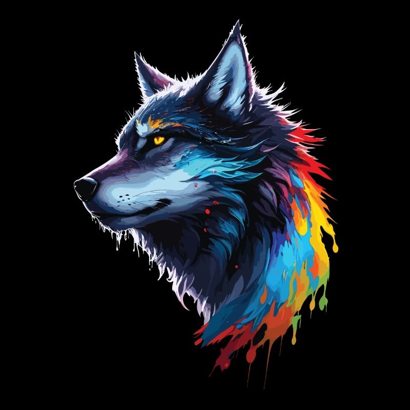 Rainbow Watercolor Wolf Splattered