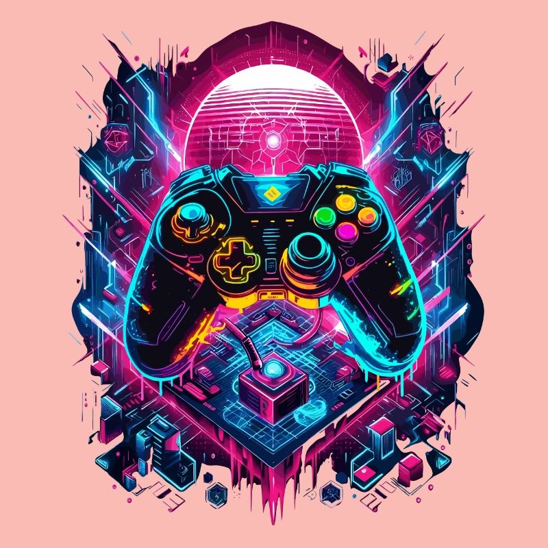 Vibrant Cyberpunk Gaming Controller Graphics