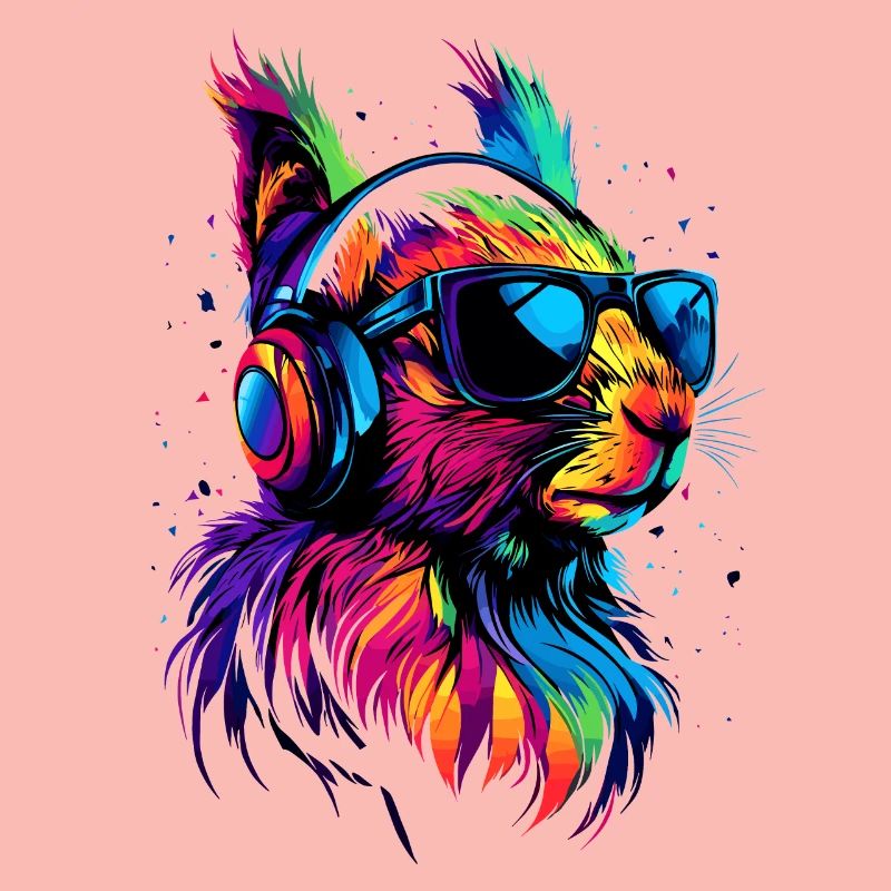 Eichhörnchen Kopfhörer Bunt Popart DJ Eichhörnchen