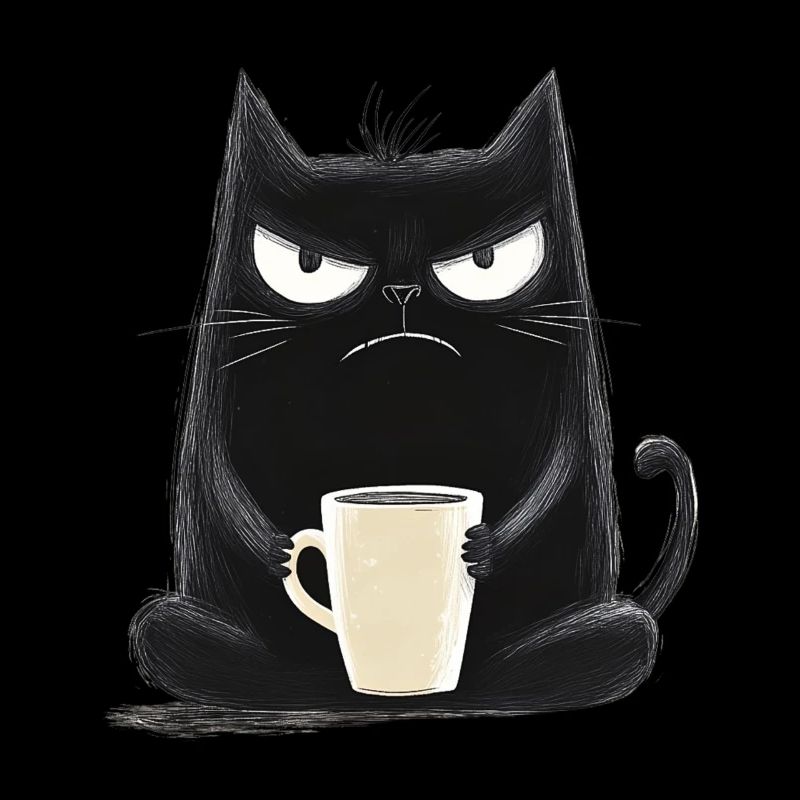 Chat avec du café - Style dessin animé