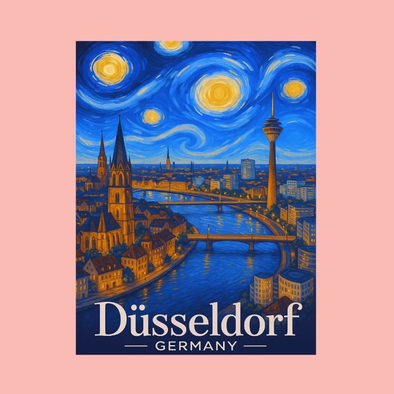 Panorama nocturne de Düsseldorf sur le Rhin