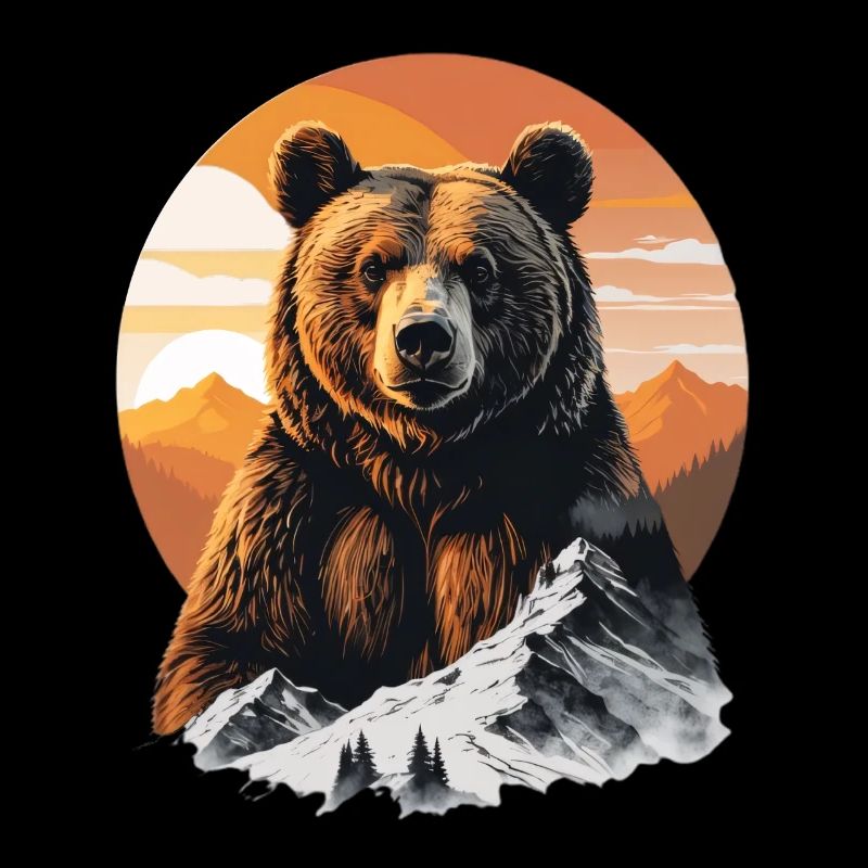 Bear in mountain panorama sunset