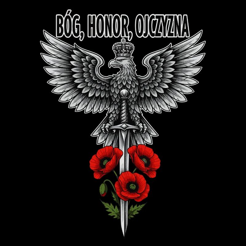 Polnischer Weißer Adler mit Schwert und Mohn-Tribut
