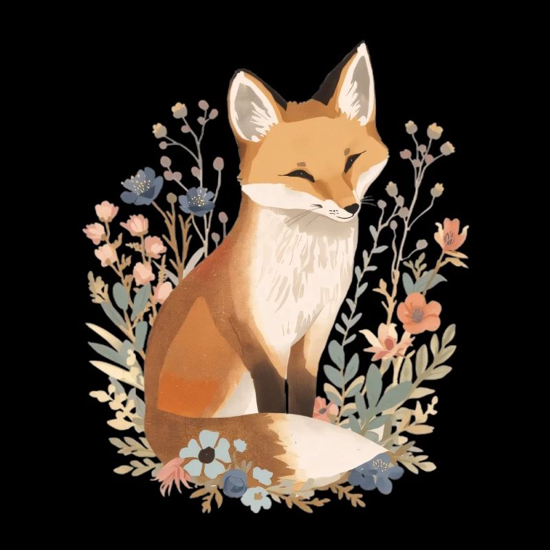 Illustration de renard fleuri avec de délicates fleurs sauvages