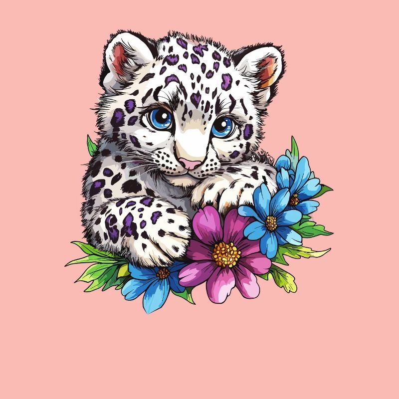 Chaton léopard avec des fleurs