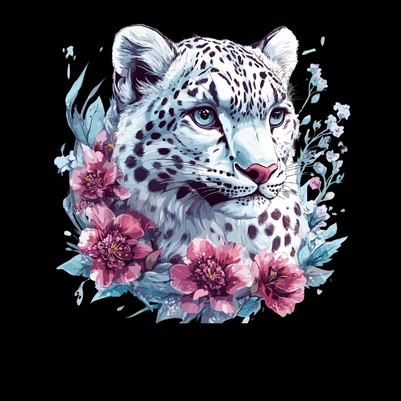 Leopardengesicht mit Blumenkranz