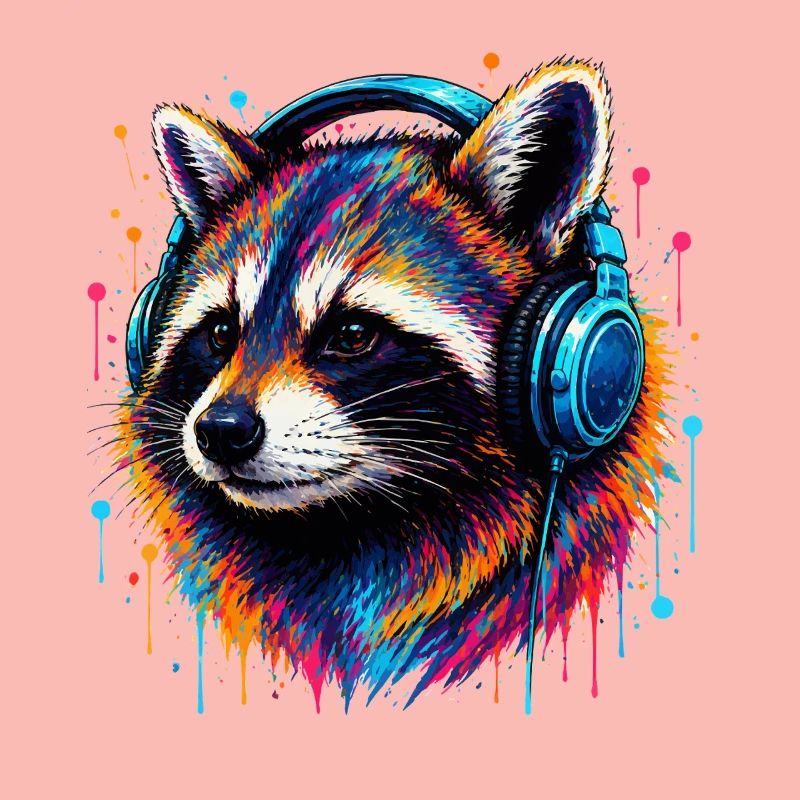 Waschbär mit Kopfhörern