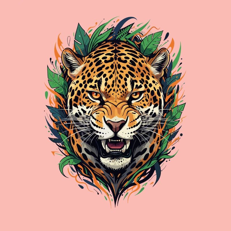 Jaguar head in jungle frame