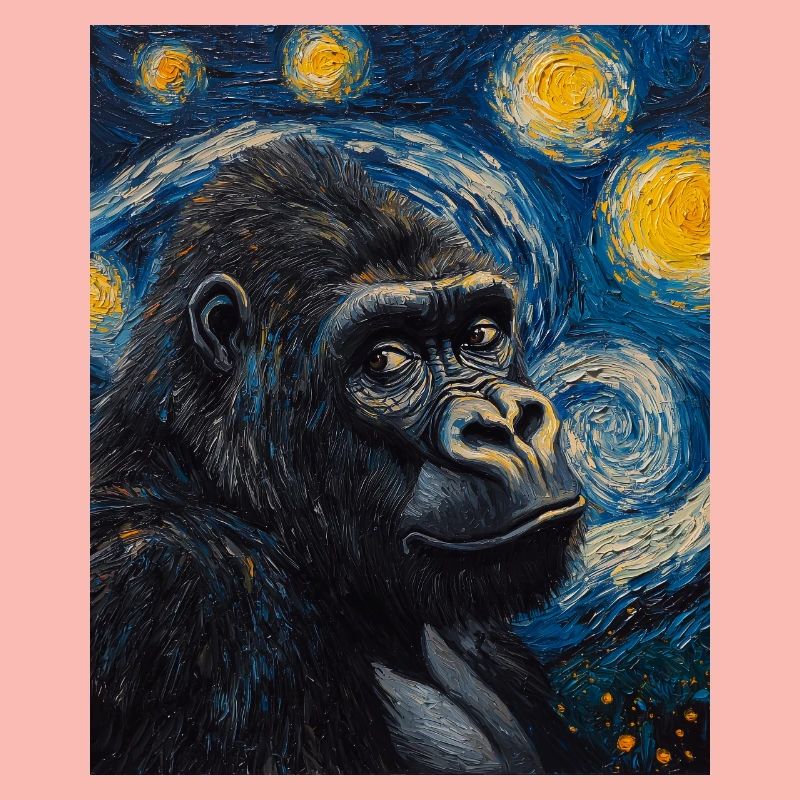 Gorilla Gorillas Monkey Van Gogh Style Starry Night