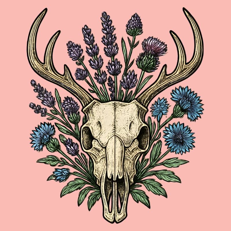 Os de cerf avec couronne de fleurs