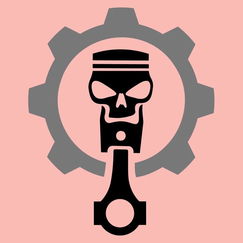 Engine piston with skull & gear gear