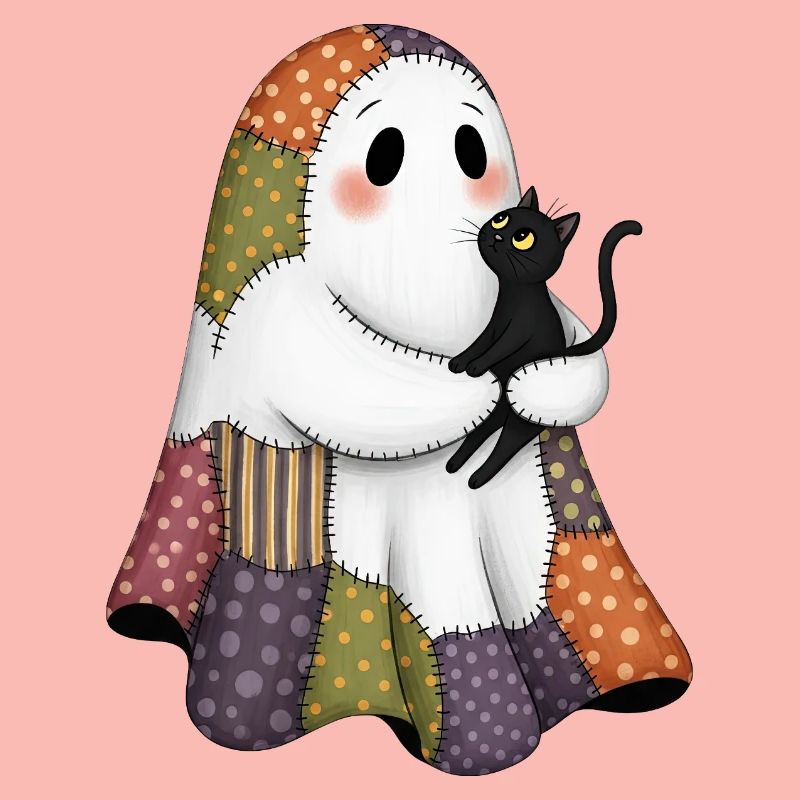 Patchwork Ghost with Black Cat