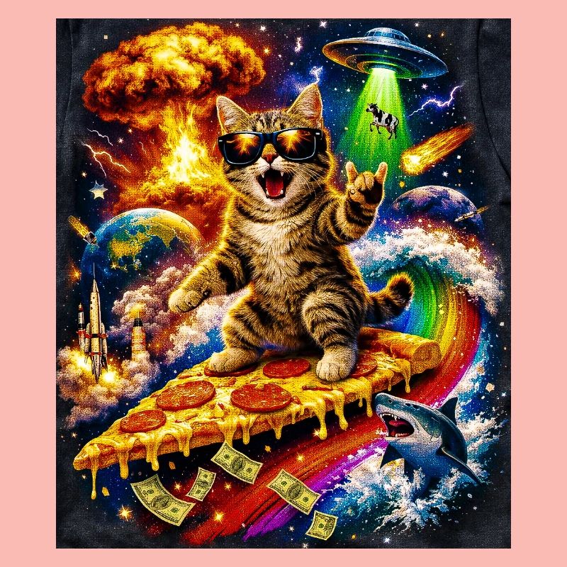 Chat de l’espace sur la pizza