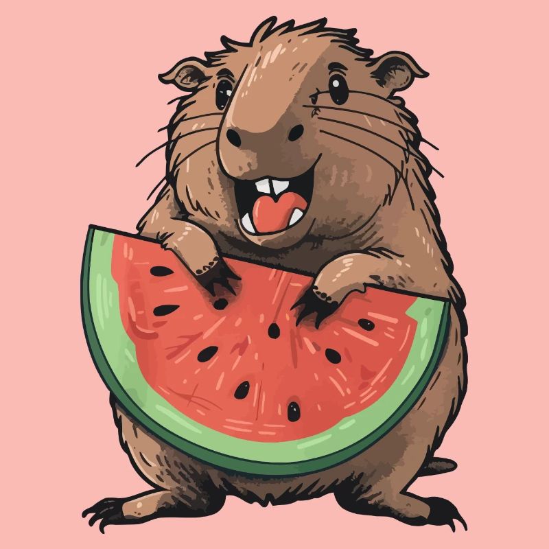 Capybara mangeant de la pastèque