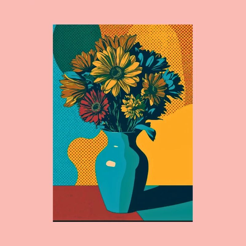 Pop Art Blumen auf blauer Vase