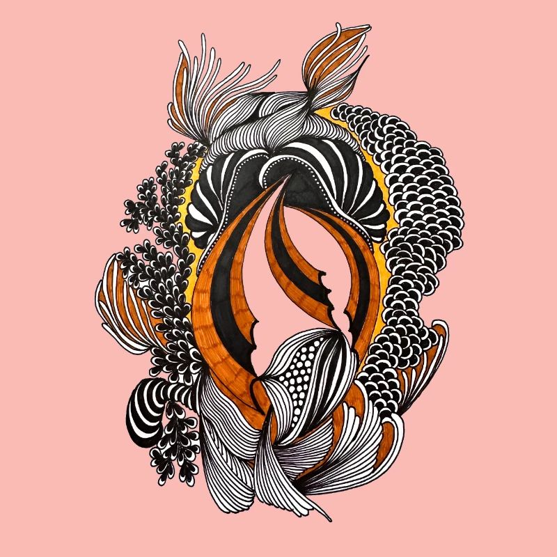 Orange Black Abstract Feather Pattern