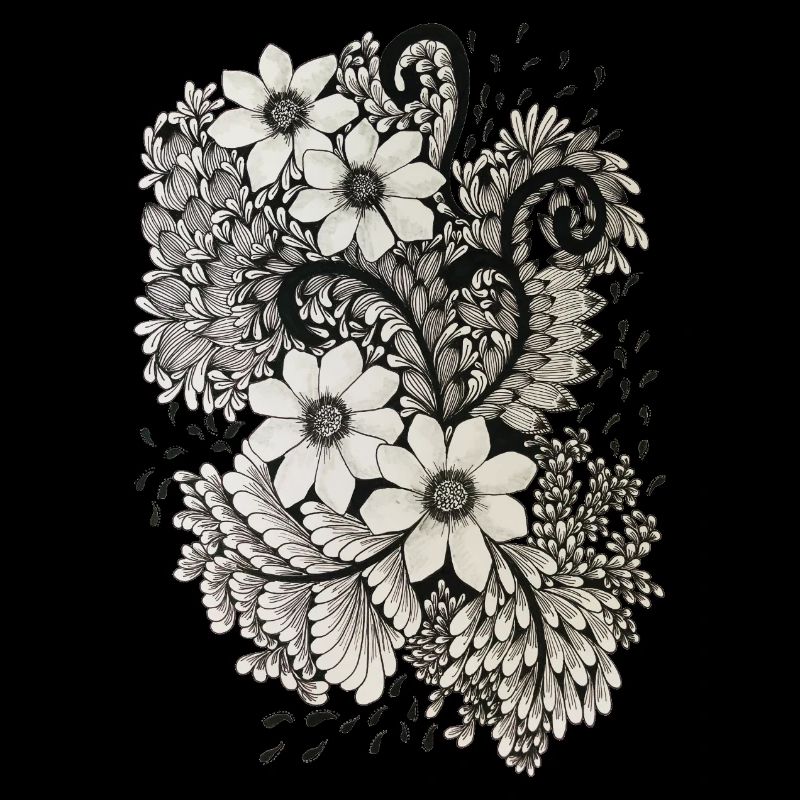 Tourbillons de fleurs noires et blanches