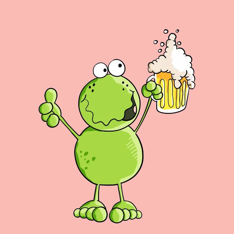 Frosch hebt ein Bier - Prost - Alkohol - Comic