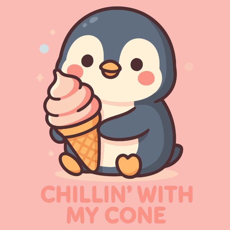 Pingouin mignon avec un design de cornet de glace