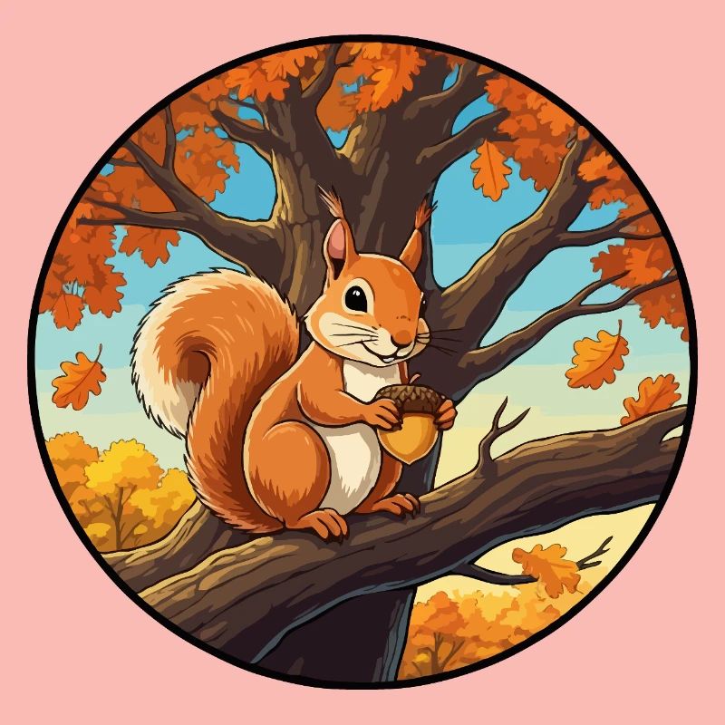 Eichhörnchen mit einer Eichel im Baum