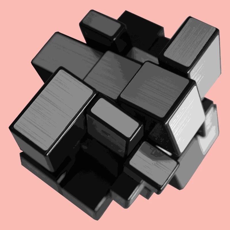 cube déstructuré gris argent en perspective