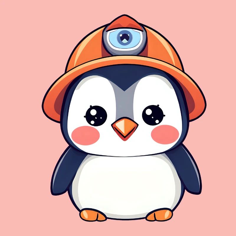 Pingouin de l’équipe de construction dans un casque de sécurité orange