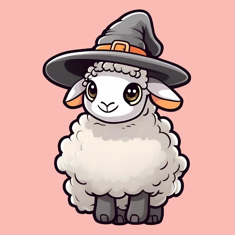 Cute Halloween sheep with witch hat.