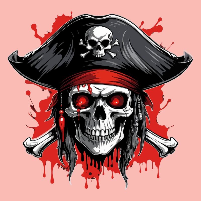 Piratenschädel mit Dreispitz und Blutspritzern