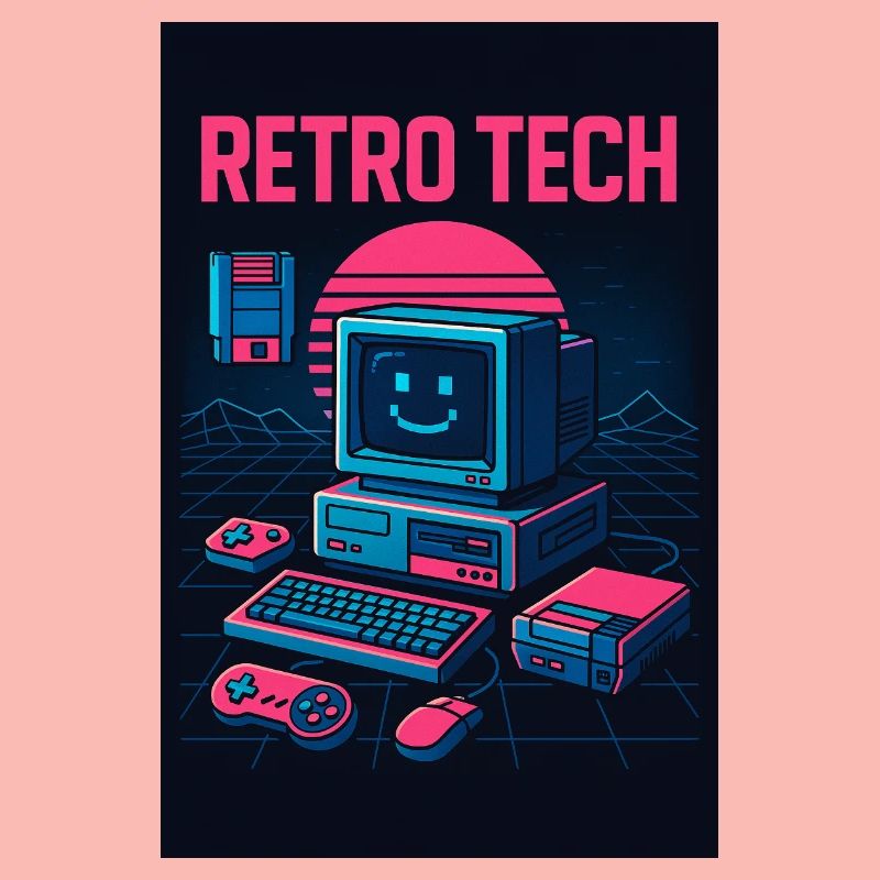 Retro Tech Computer Grafikdesigner mit Lächeln