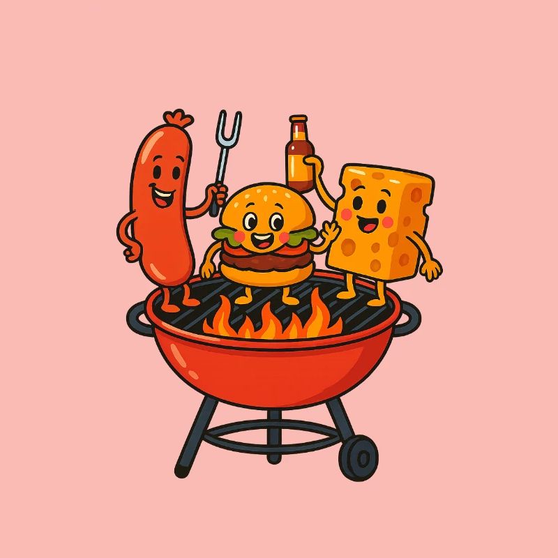 Grill Bratwurst Cheese Burger Fire Party Fork