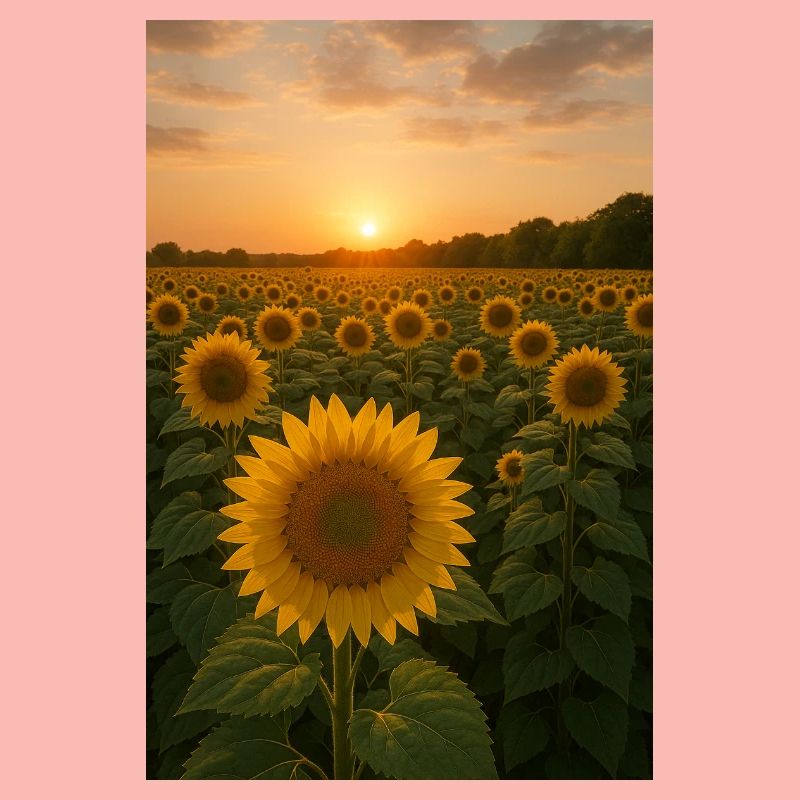 Sunflower fields at sunset