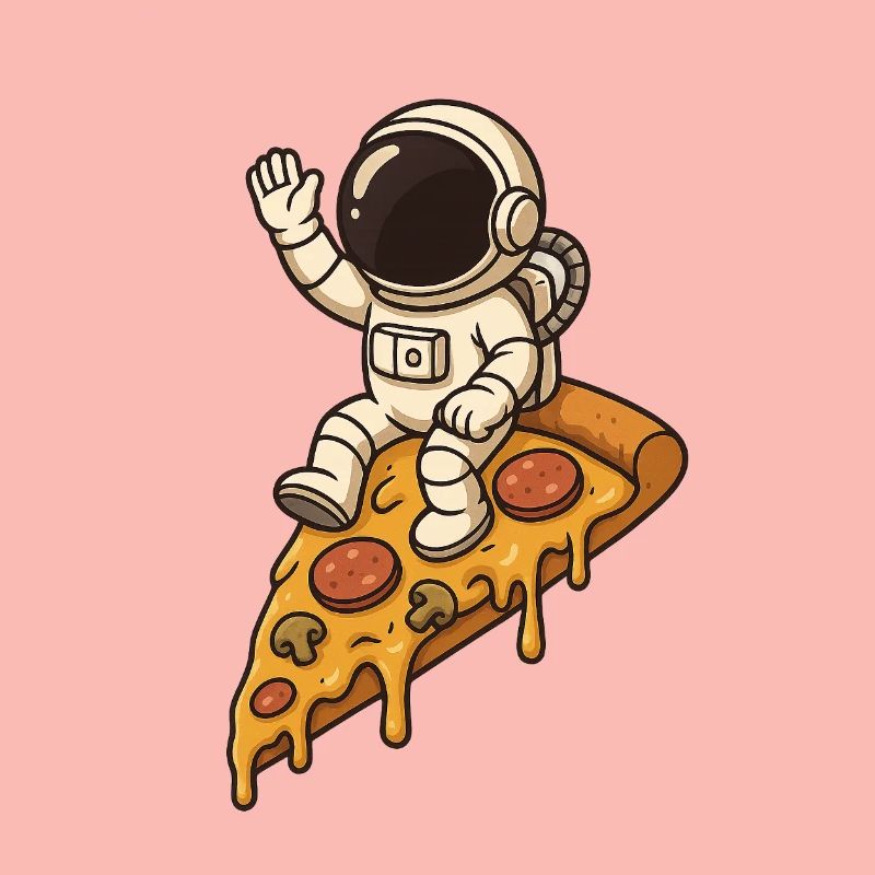 Space astronaut on pizza slice