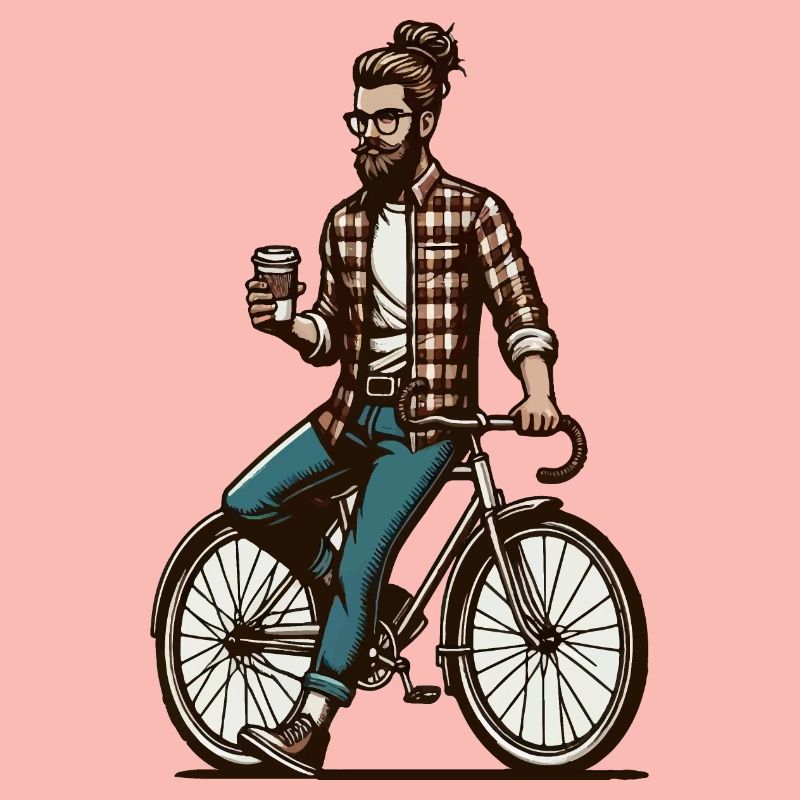 Man on a bicycle with coffee